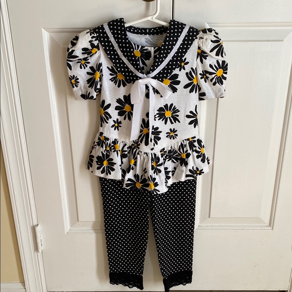 Black and White Polka Dots and Daisies Jumpsuit